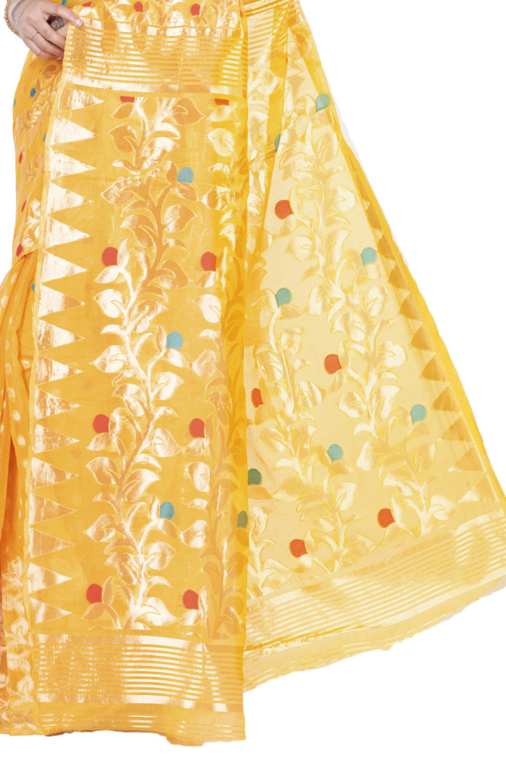 Yellow Pure Cotton Lataguti_Jmdni Jamdani Saree (688)